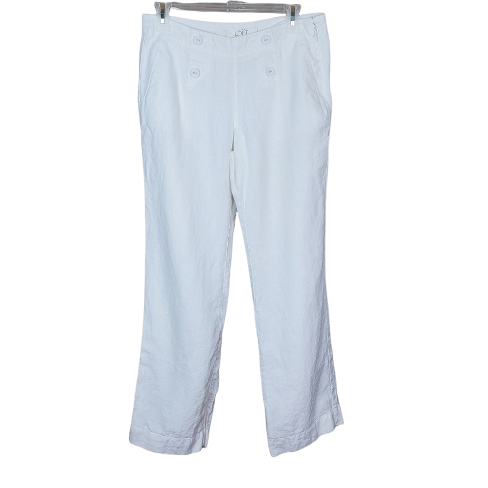 Loft Womens Pant Sz 2P Petite White Linen Lined Ann Taylor Light Weight